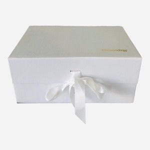 Unboxme White Gift Box W/ White Ribbon Tie And Packing Material "EMPTY BOX ONLY"